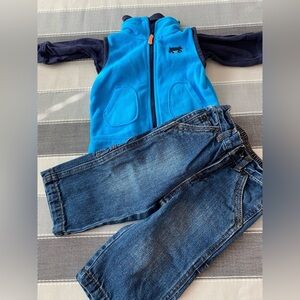 Carter’s infant 12 months three piece set, Jeans,vest,navy, onesie